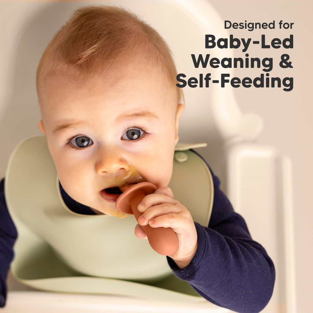 KeaBabies 4-Pack Silicone Baby Spoons and Forks Set BPA-Free (Terracotta)