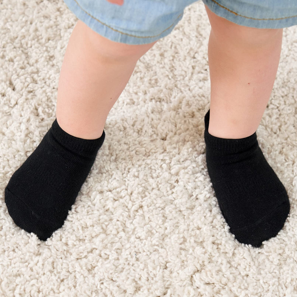 Zaples Baby Non Slip Grip Ankle Socks with Non Skid Soles for Infants Toddlers Kids Boys Girls, Black, 0-6 Months