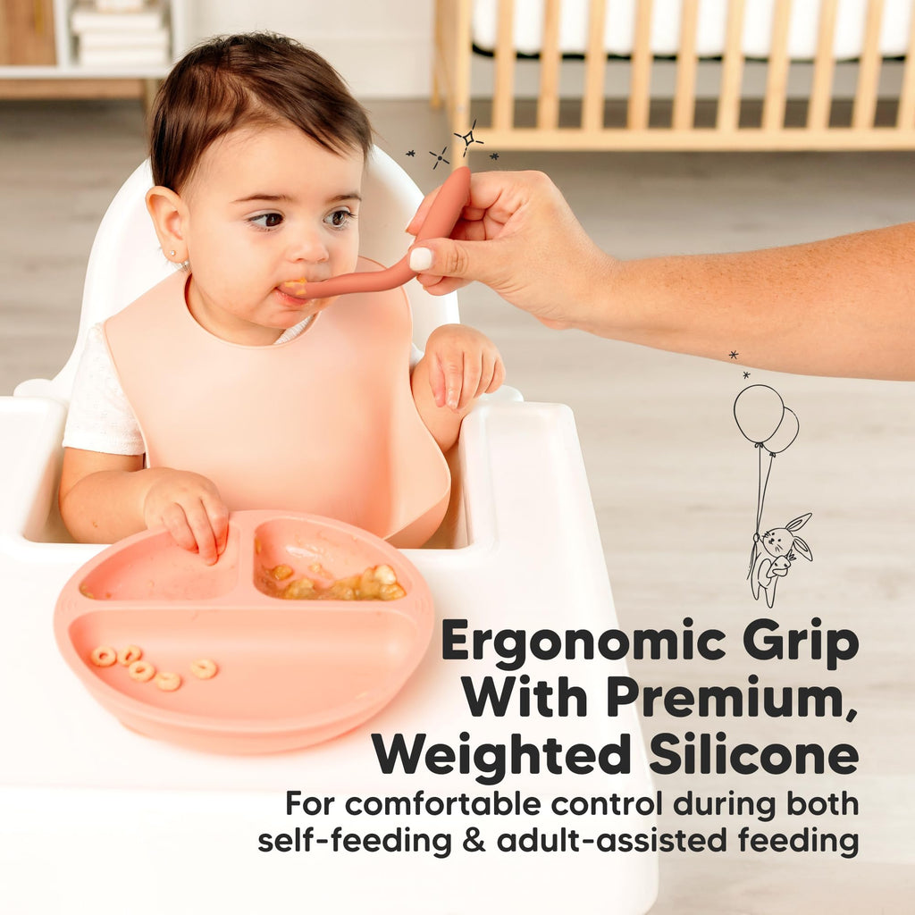 KeaBabies Silicone Baby Spoons Self Feeding 6-12 months, 3-Pack (Roseate)
