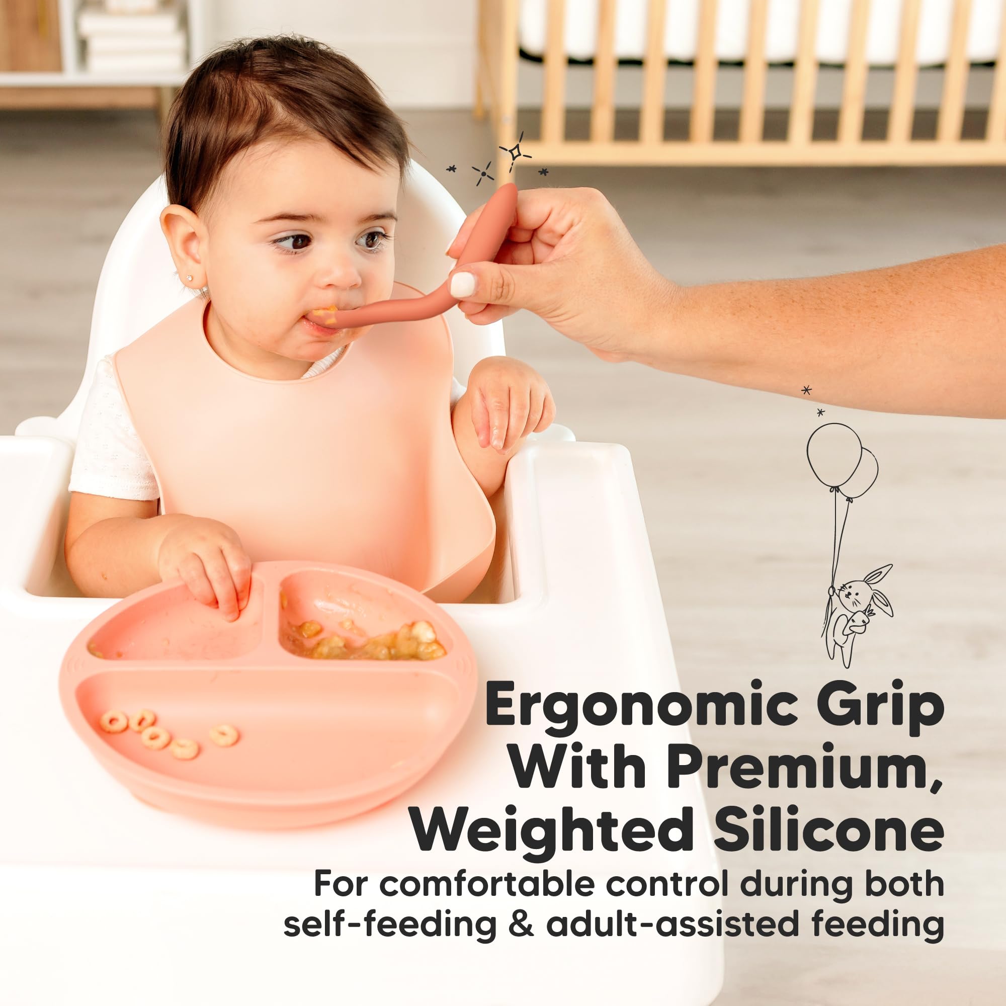 KeaBabies Silicone Baby Spoons Self Feeding 6-12 months, 3-Pack (Roseate)