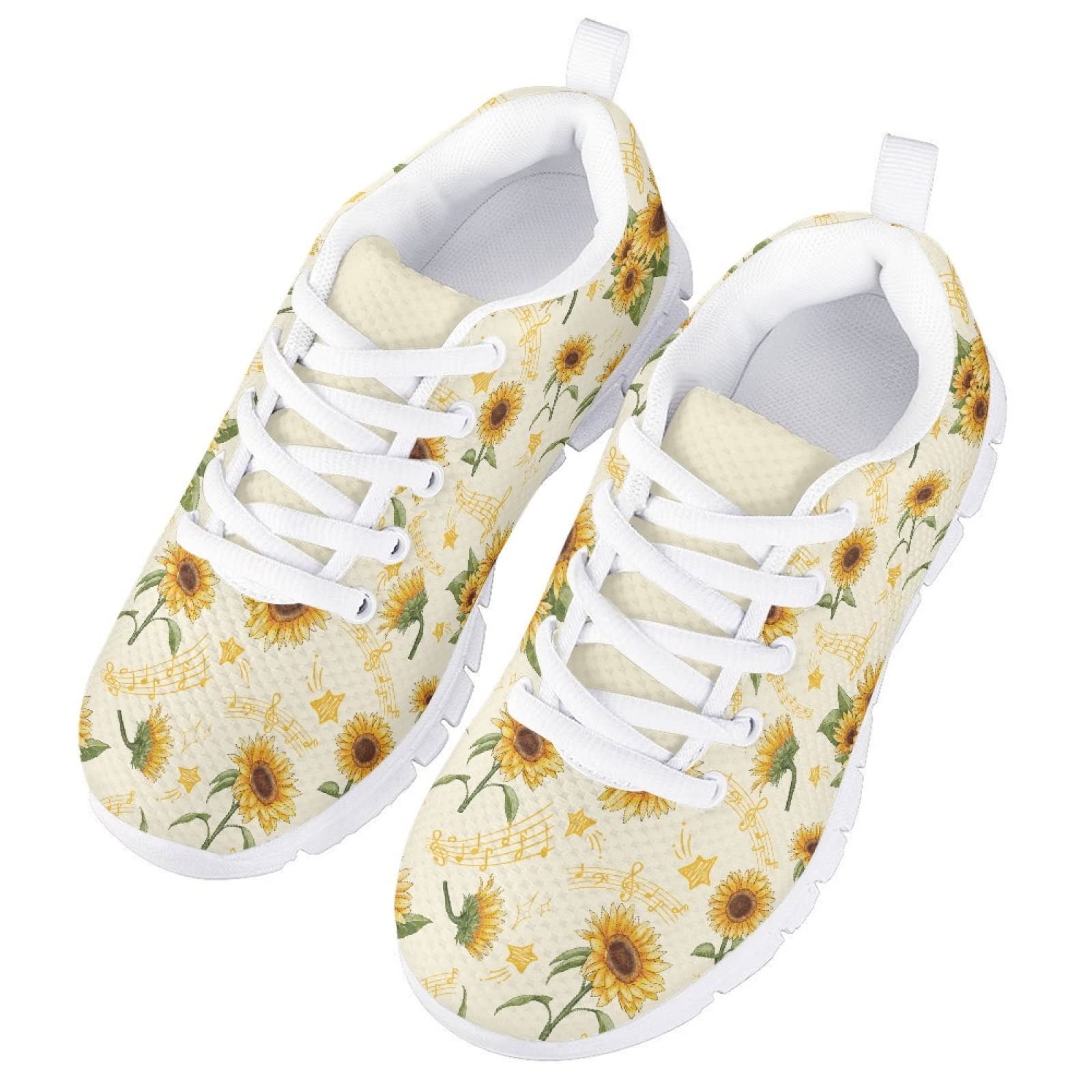 MARSVOVO Pre Walking Shoes for Boy Girl Lightweight Breathable Athletic Slip On Sneakers Classic Comfortable Resistant Sport Play Girl Running Shoes Yellow Sunflower Pattern Size 13 US