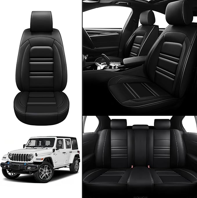 Seat Covers for JP Wrangler 2007-2025 | 5-Seats Leather Seat Covers, Easy to Install Automotive Seat Covers Full Set (Full Set, Black)