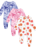 Jimonda Baby Girls Boys Bamboo Rayon Pajamas,Footed Pjs(Flow&Pink&Pur,0-3M)