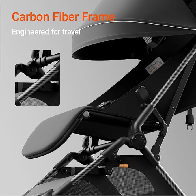 MAMAZING Lightweight Baby Travel Stroller with Carbon Fiber Frame, Compact & Airplane-Friendly, One-Handed Folding Design, 11.6 lbs, Perfect for Toddlers, Organizer & Cushion Included, Jet