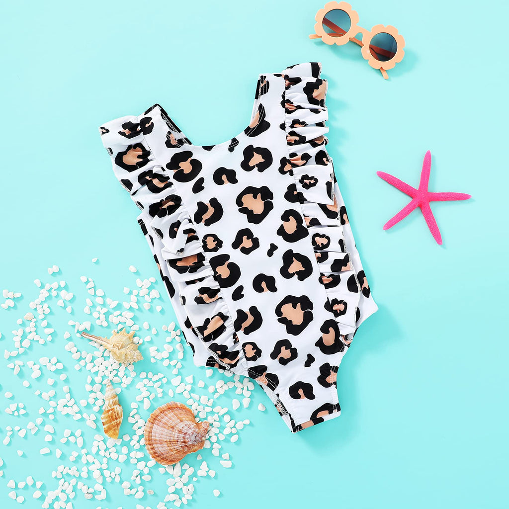 Happy Town One-Piece Infant Toddler Baby Girl Summer Swimsuit Watermelon Leopard Ruffle Swimwear Bikini Bathing Suit (Leopard, 6-12 Months)