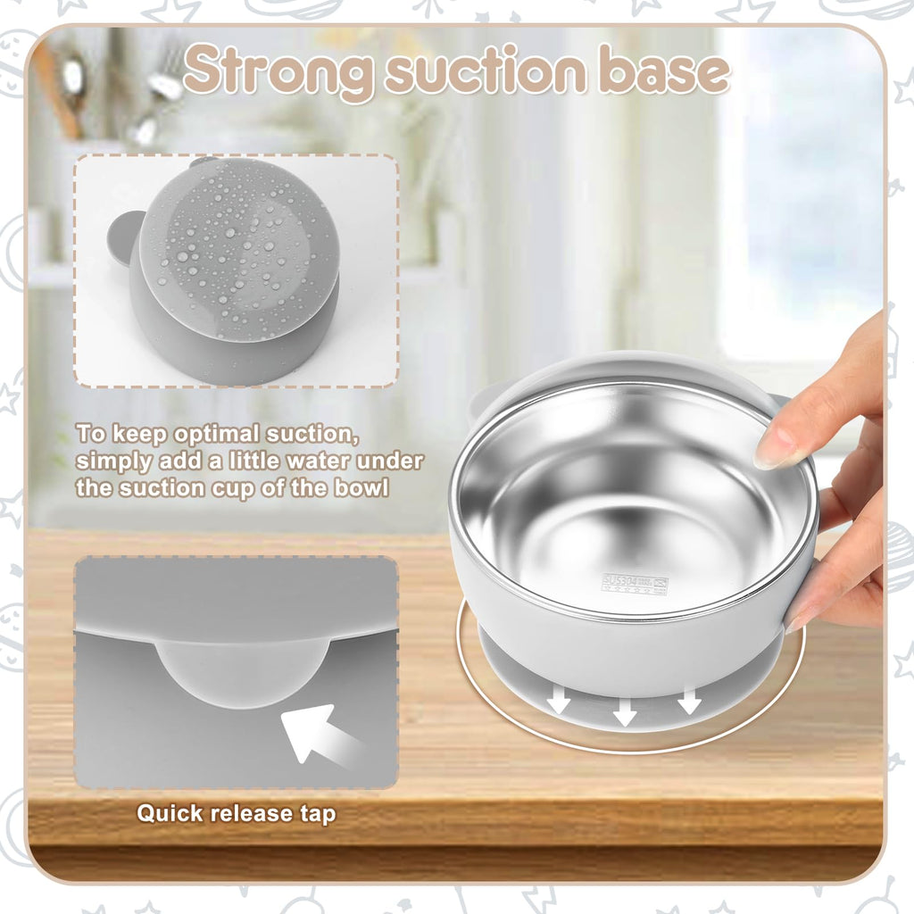 Wesketch 4 Pack Stainless Steel Baby Bowls with Suction, Toddler Bowls with Removable Silicone Shell for Kids, Non-Slip Toddler Baby Feeding Set Dishwasher Safe-blue/Gray/Red/Cream