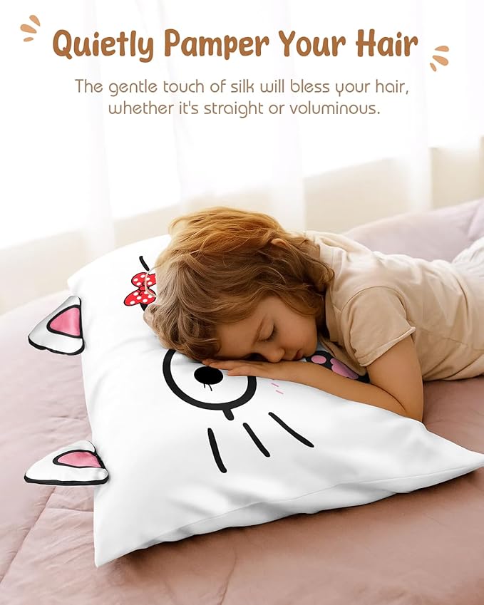 Toddler Pillowcases 13"x18" for Kids - Cute Cartoon Soft Breathable Silk Pillow Cases for Hair and Skin with Hidden Zipper for Girls Fun Kawaii Design for Bedding, Glasses Cat
