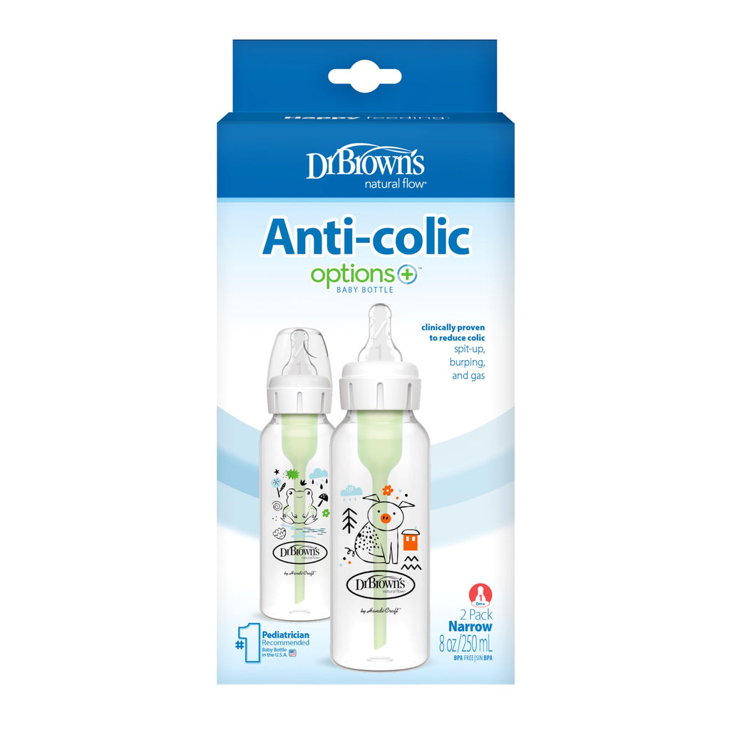 Dr. Brown's Anti-Colic Options+ Narrow Baby Bottle, Frog + Pig, 2-Pack