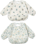 Little Dimsum Baby Bib with Pocket Waterproof Toddler Bibs Infant Feeding Bibs for Boys and Girls, Pack of 2 Colors