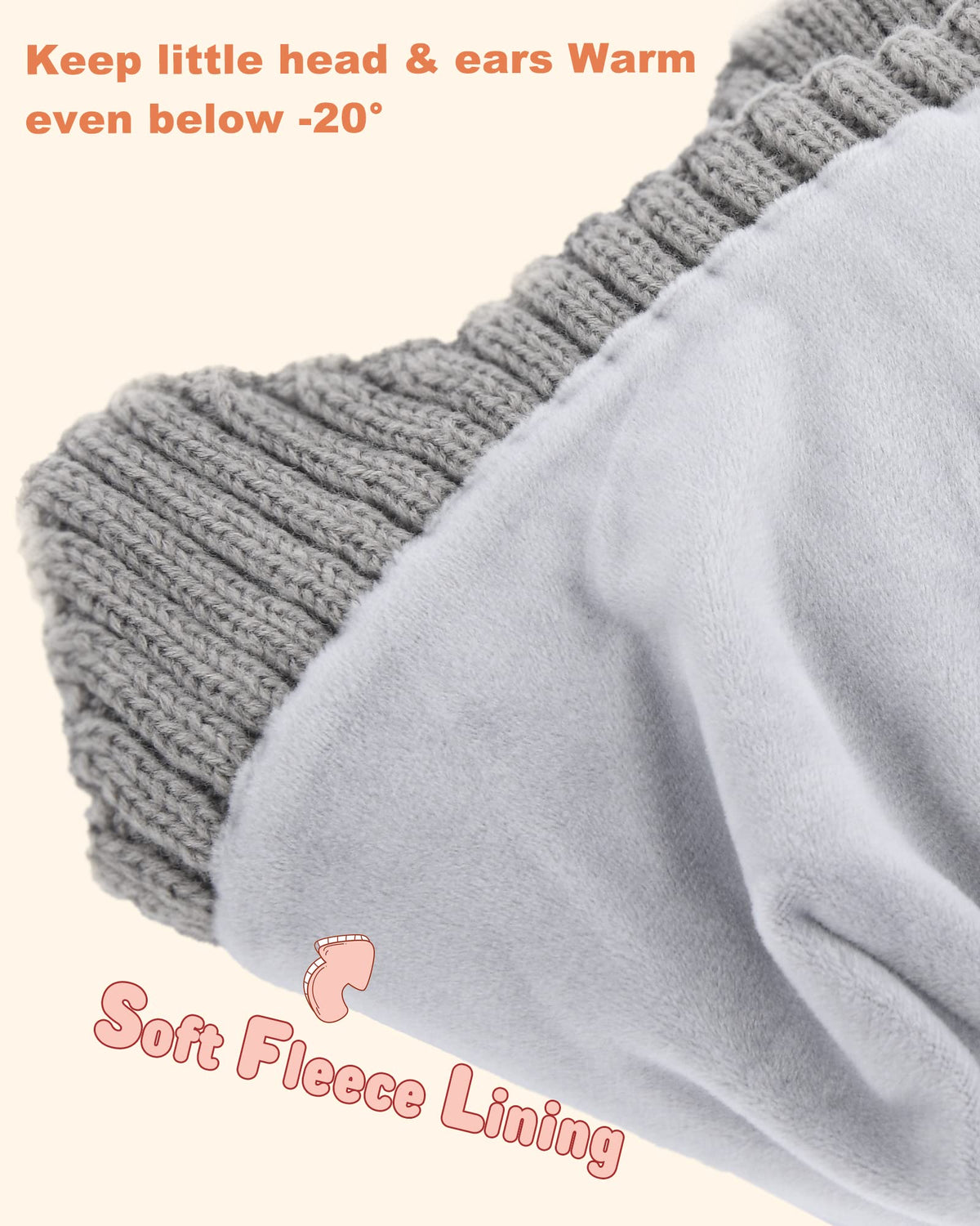 Baby Beanie Fleece Lined Toddler Winter Hat with Ear Flaps Little Girls Boys Warm Hats Cute Beanies for Kids Caramel