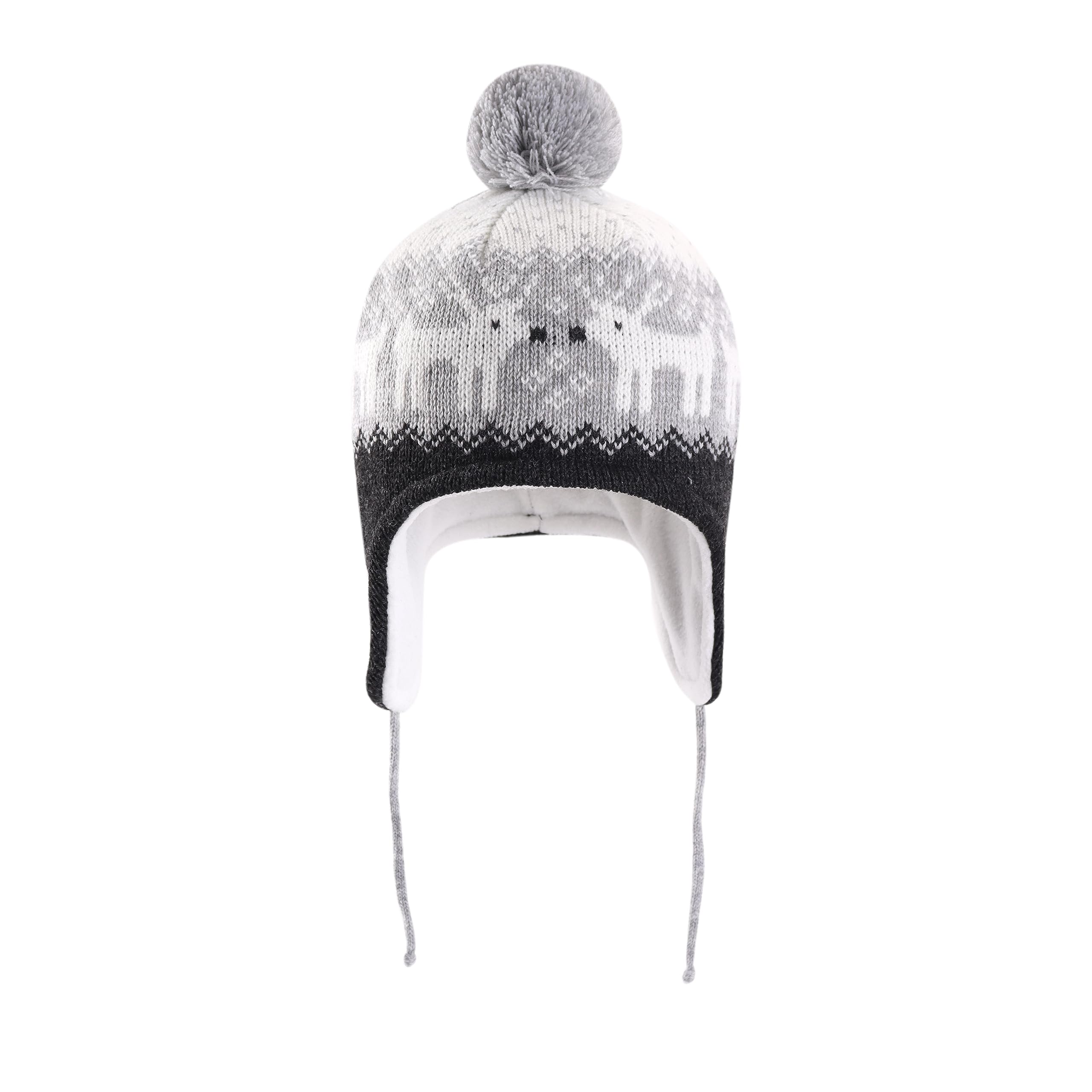 LANGZHEN Deer Hat for Girls Infant Pom Pom Beanie Kid Winter Hats Toddler Cap Knit Warm Beanies Caps for Baby Boys Girls(Deer-Black,S(46-48CM/18.11"-18.9"))