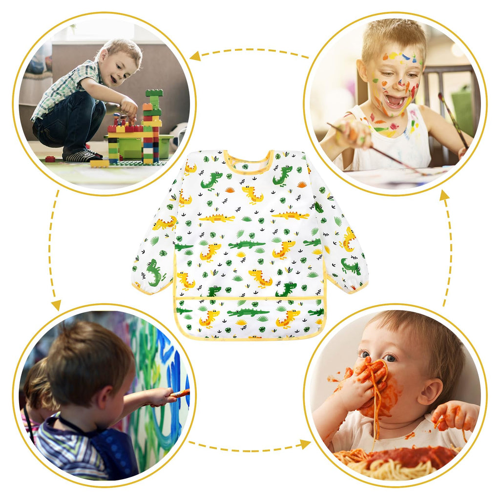 Accmor 5 Pack Long Sleeve Bibs, Baby Smock Waterproof Sleeved Bib Smock for Baby Toddler 24-36 Months