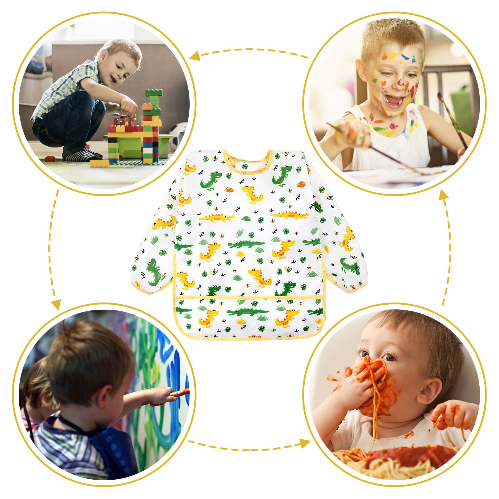 Accmor 5 Pack Long Sleeve Bibs, Baby Smock Waterproof Sleeved Bib Smock for Baby Toddler 24-36 Months
