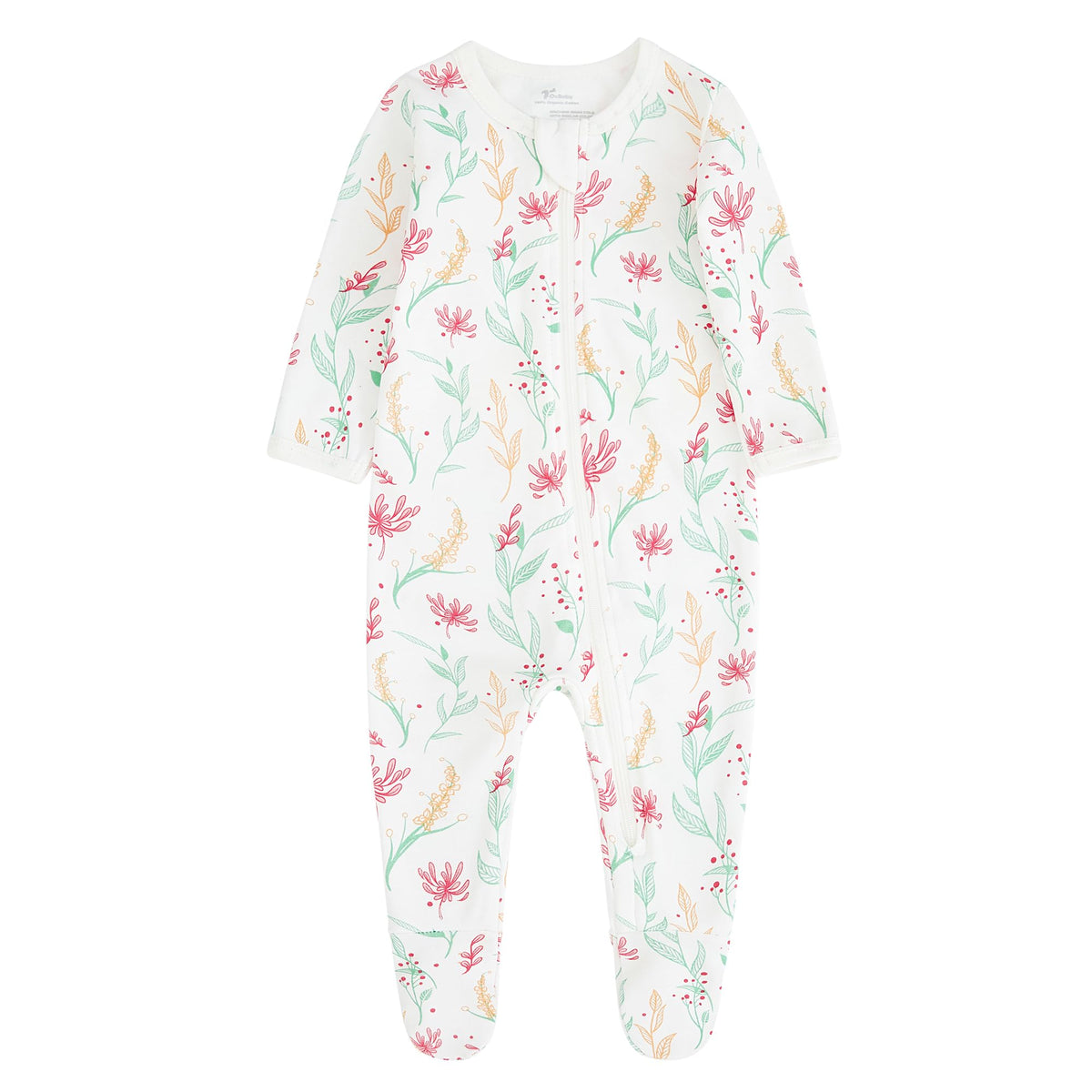 O2 BABY Baby Boys Girls Organic Cotton Zip Front Sleeper Pajamas, Footed Sleep 'n Play （6-12Months, Ivory）