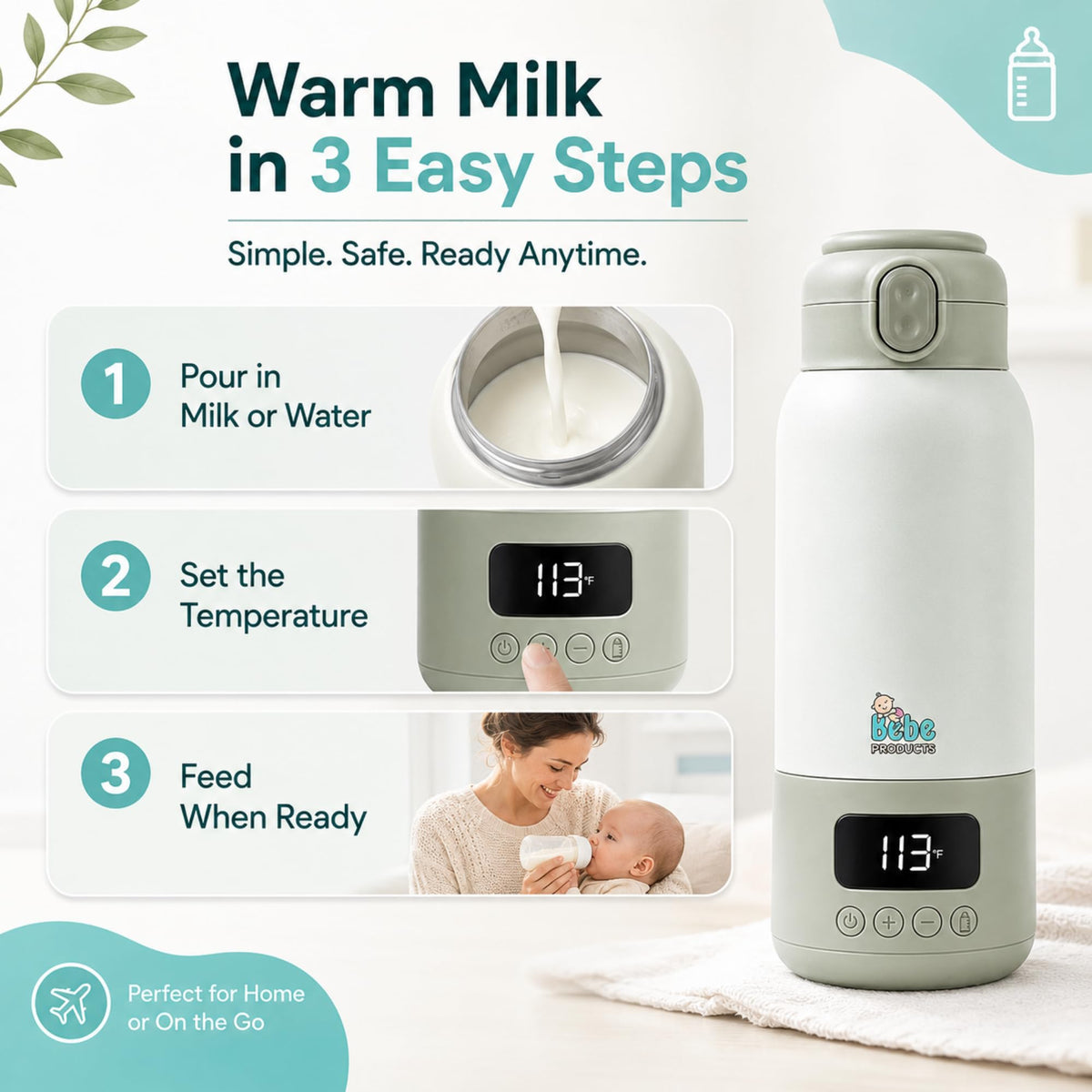 Portable Milk Warmer for Travel 17oz, 45W Fast Charge, Long Battery Life, 316 Stainless Steel, LED Display, Fast Heating, Precise Temp Control, Leak-Proof, Cordless Baby Milk Warmer for on the go