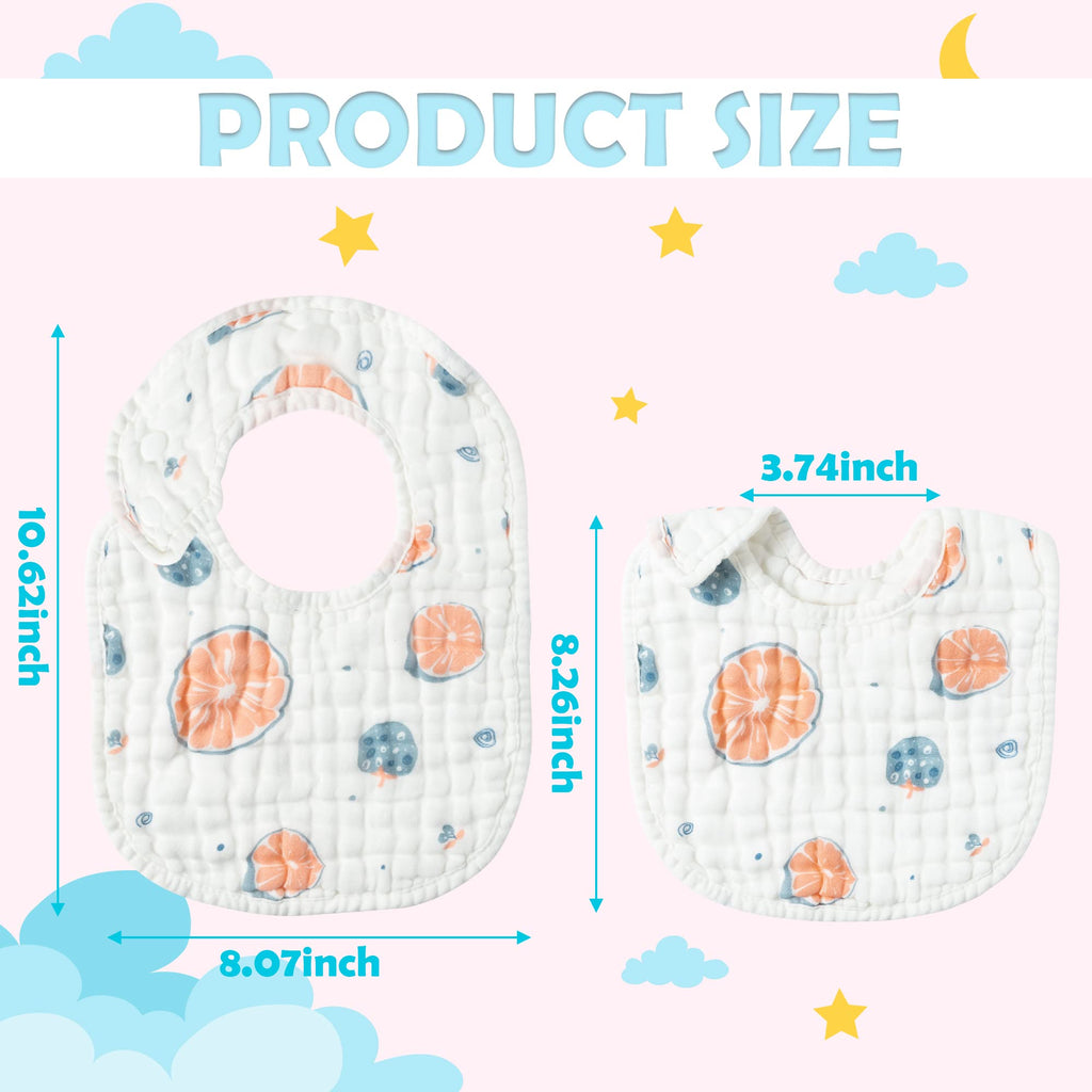 Zainpe 6Pcs Snap Muslin Cotton Baby Bibs Summer Strawberry Lemon Pattern Infants Feeding Bib Adjustable Machine Washable Unisex Burp Cloths with 6 Absorbent & Soft Layers for Drooling and Teething