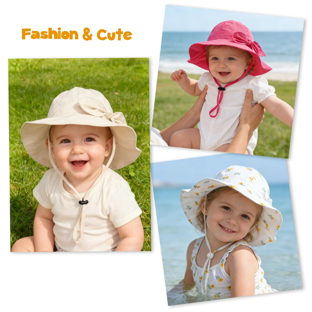 Baby Girl Sun Hat with UPF 50+ Outdoor Adjustable Beach Hat with Wide Brim Bucket Hats (2-3岁)