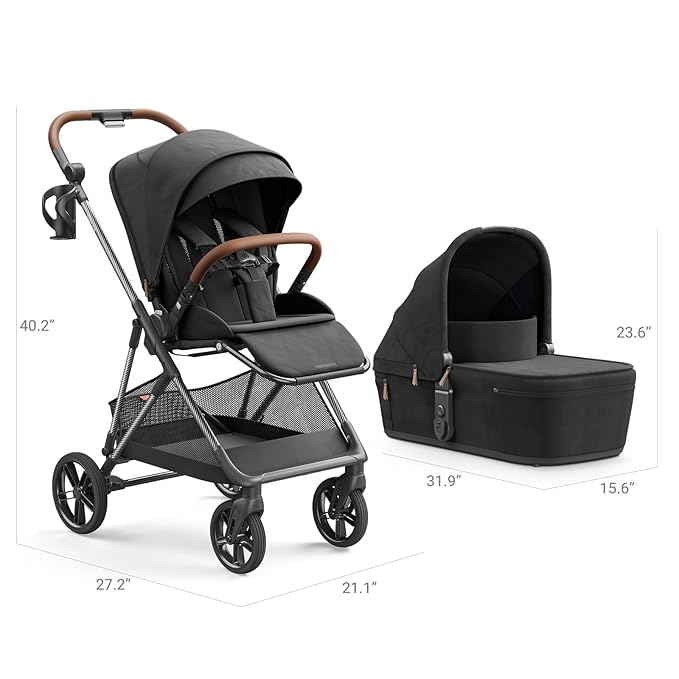 MAMAZING Air Lux Baby Stroller with Bassinet & Infant Car Seat Adapter, Lightweight Compact Carbon Fiber Frame, One-Hand Fold, Reversible Seat, Space-Saving Storage