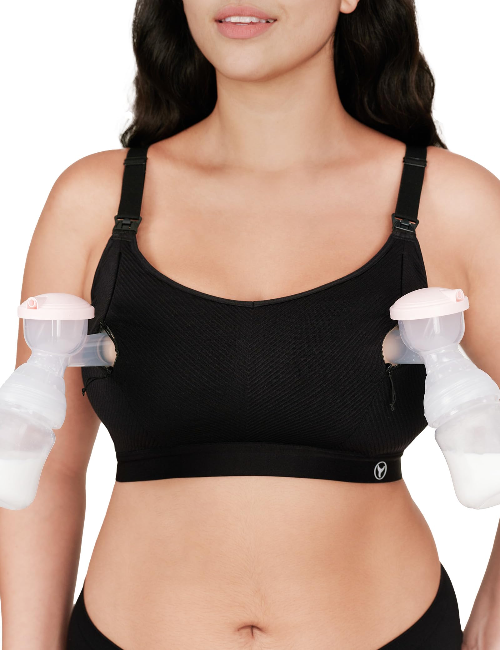 Pumping Bra Hands Free Zip Opening Design Seamless Nursing Bras for Breastfeeding High Support Nursing & Pumping Bra in One Black XL