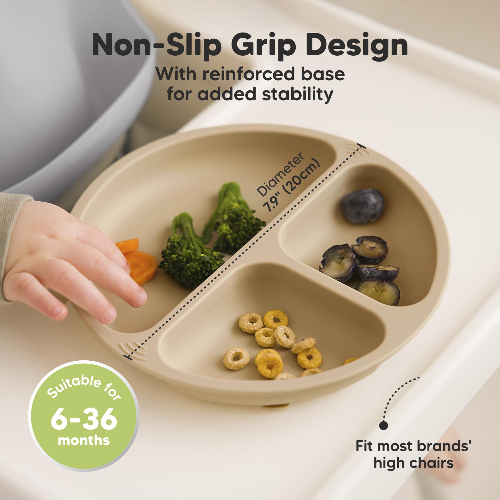 KeaBabies Suction Plates with Lids for Baby, 3pk 100% Silicone (Terracotta)