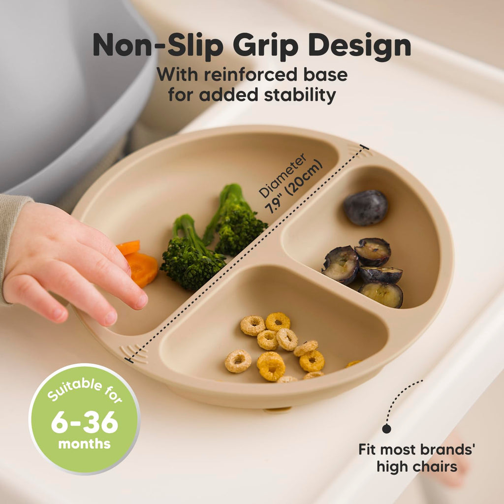 KeaBabies Suction Plates with Lids for Baby, 3pk 100% Silicone (Terracotta)