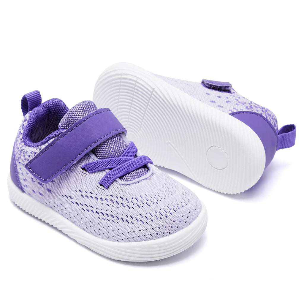 MORENDL Toddler Sneakers Baby Boys & Girls Barefoot Shoes Lightweight Breathable Walking Running Tennis Athletic Sport Shoes Purple White 18-24 Months Size 6.5