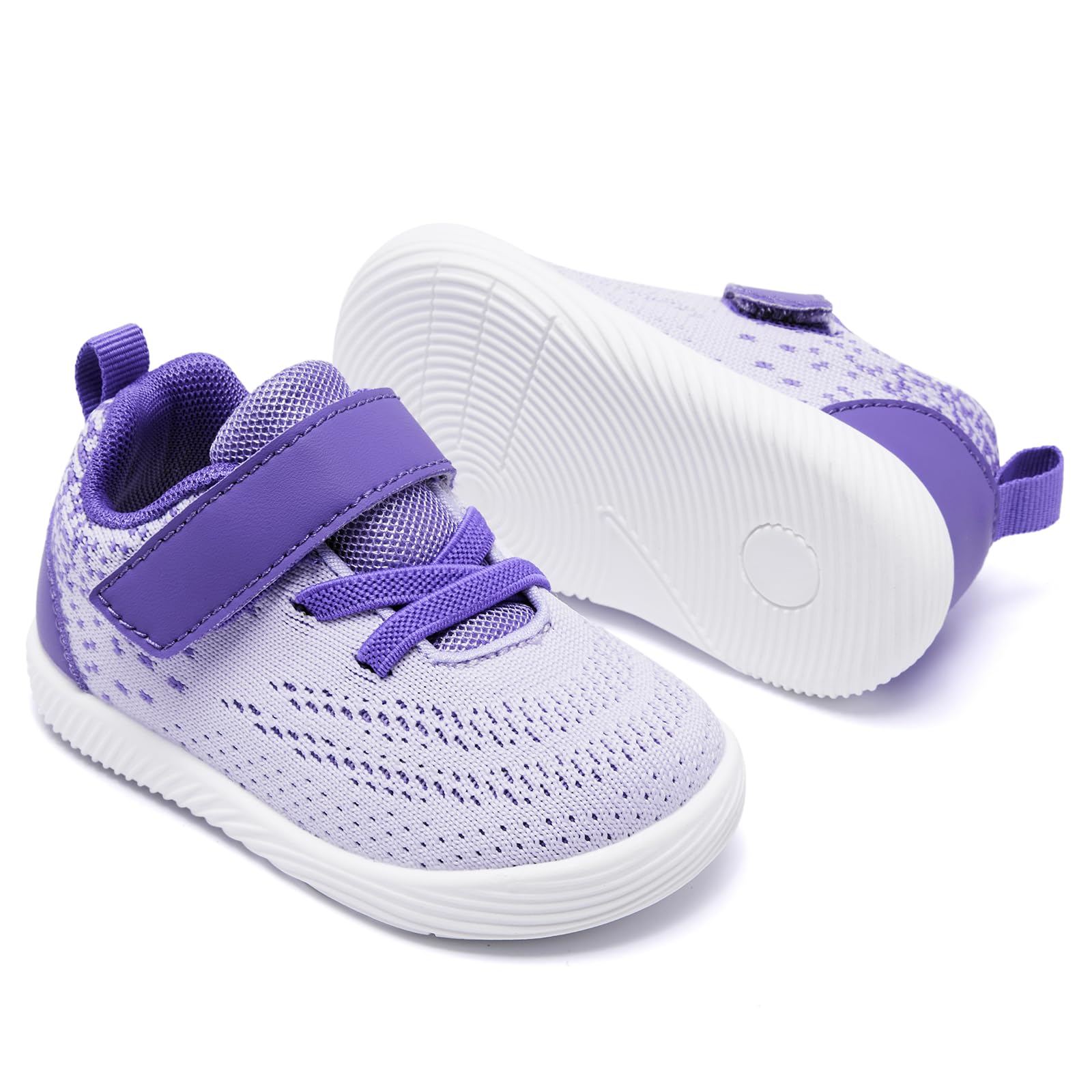 MORENDL Toddler Sneakers Baby Boys & Girls Barefoot Shoes Lightweight Breathable Walking Running Tennis Athletic Sport Shoes Purple White 18-24 Months Size 6.5