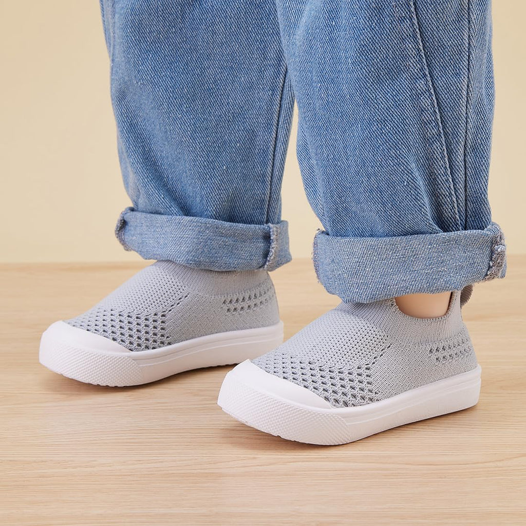 BMCiTYBM Toddler Walking Shoes First Boy Girl Walker Barefoot Sock Tennis Mesh Sneakers Breathable Grey 3-3.5 Years Size 9 Toddler