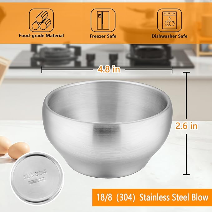 LIANYU 2-Piece 304 Stainless Steel Toddlers Bowls, 12oz Small Bowls for Kids Children Baby, Feeding Set for Soup Dinner, Heavy Duty & Double-Walled, Dishwasher Safe