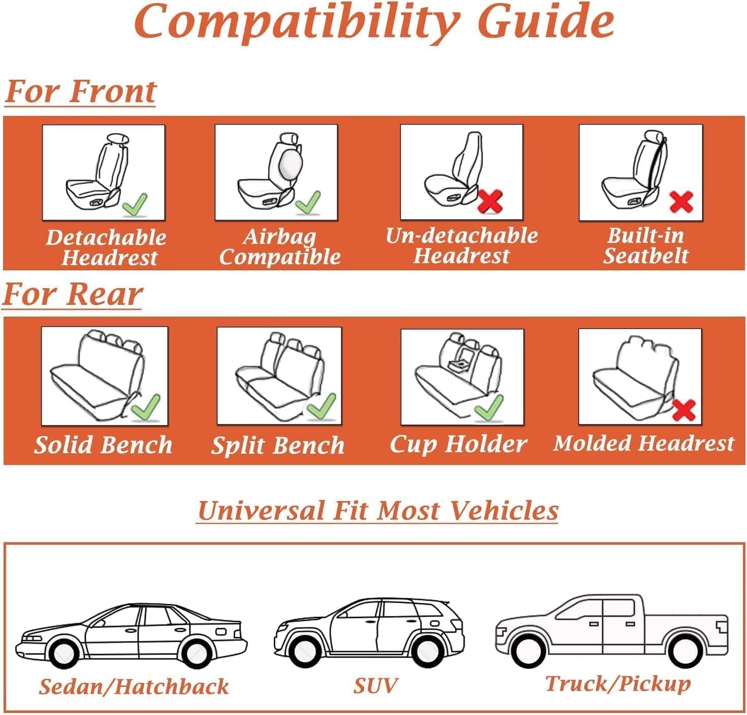 Coverado Car Seat Covers Front, Seat Covers for Cars, Waterproof 2-Pack Car Seat Cushions, Leather Carseat Seat Protectors, Universal Seat Covers Fit for Most Sedans SUV Pick-up Trucks(Brown&Black)