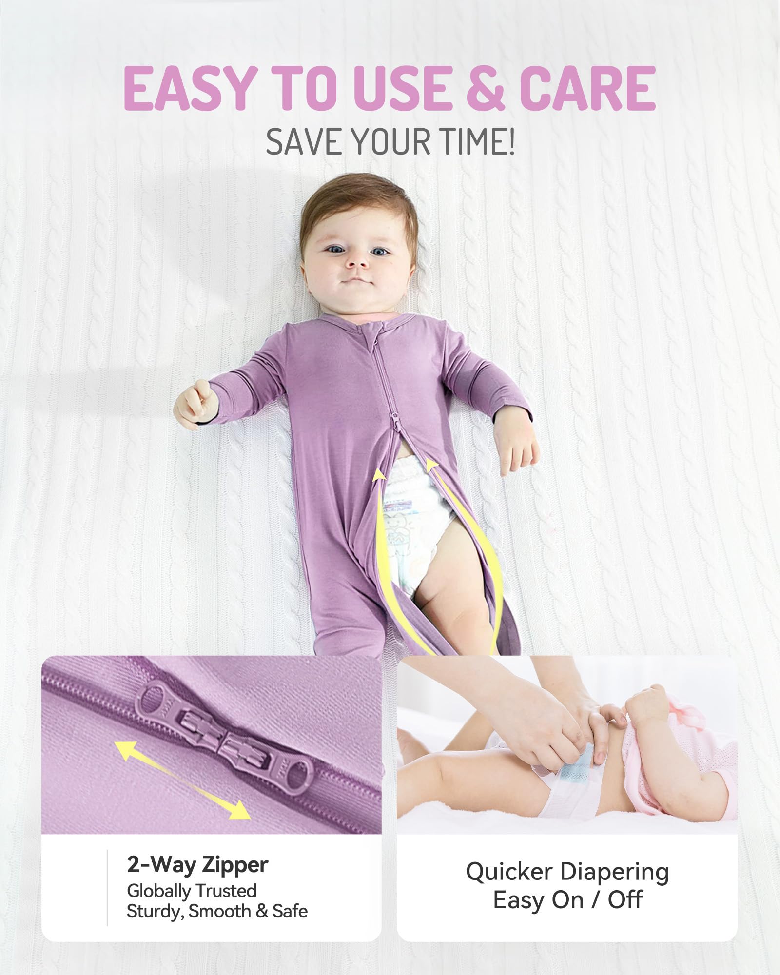HAPIU Rayon from Bamboo Baby Pajamas Sleepers Footies, 2 Way Sturdy Zipper