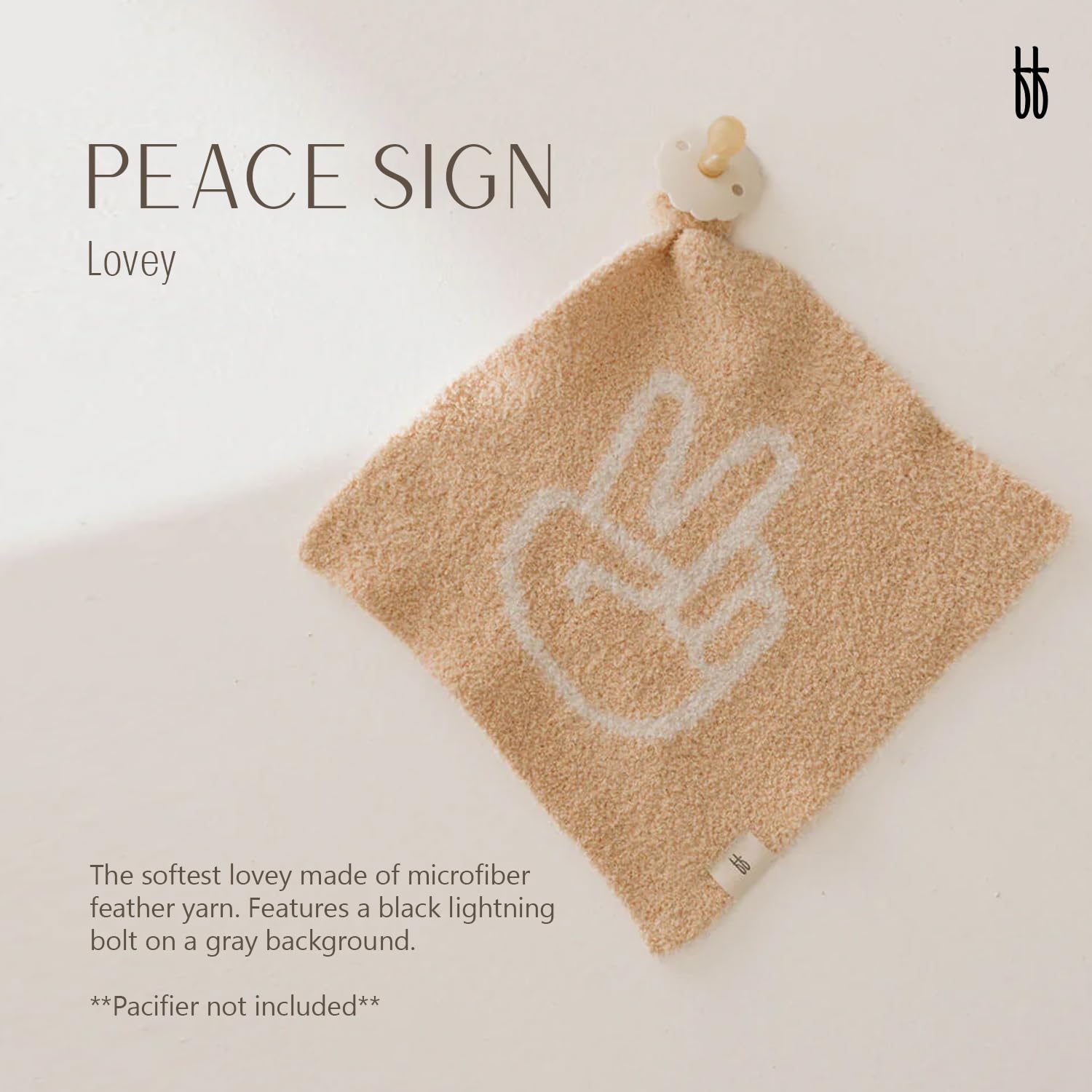 Forever French Baby | Lovey | Pacifier Holder | Lovey Gifts | Boy & Girl | Ideal for Age 0 Months & Up | Microfiber Feather Yarn (Peace Sign)