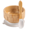 Baby Bamboo Bowls with Suction and Matching Spoon Set,2PC Feeding Supplies Set for Infant, Toddlers,Detachable Silicone Suction Stay Put Base for Wooden Bowl （Marble）