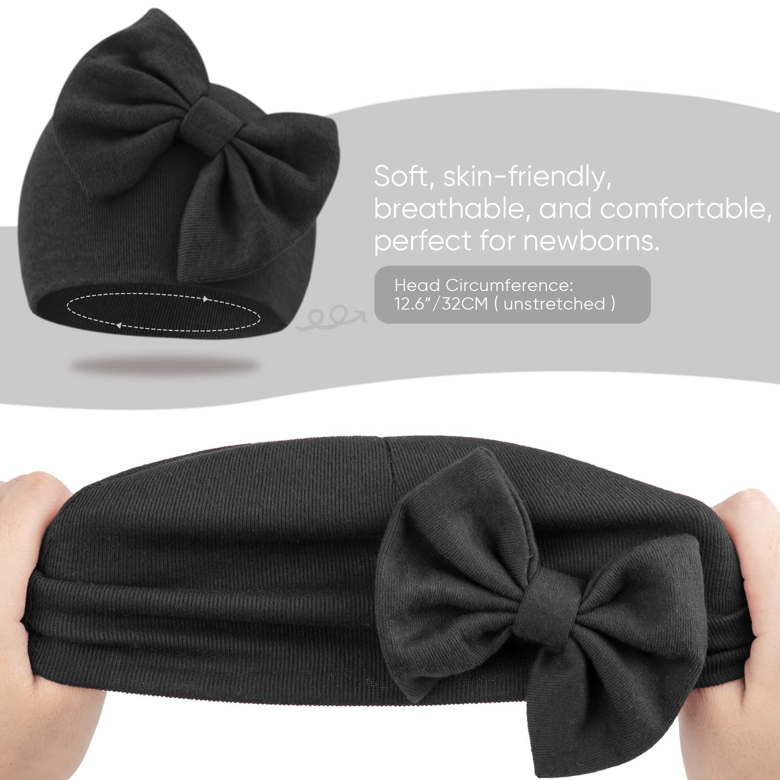 BQUBO Newborn Baby Hats Mittens Set Hospital Hat Beanie Infant Bow Hats Baby Cotton Gloves No Scratch Mittens for 0-6 Months