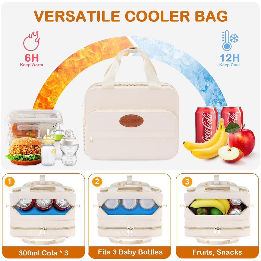 Breastmilk Cooler Travel Bag with Ice Pack, Insulated Bottle Bags with Luggage Strap, Compatible with Hands-Free Wearable Breast Pumps & Accessories, Portable Breast Pump Carrying Case for Working Mom