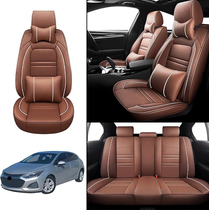 Car Seat Covers for Cruze 2011-2019 | 5-Seats Seat Covers, Waterproof Seat Protectors, Automotive Seat Covers (Full Set with Pillow,Coffee)