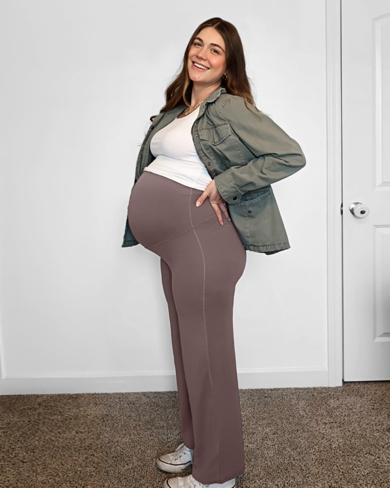 G4Free Pregnancy Pants Maternity Leggings Lounge,Taupe,XS,Tall