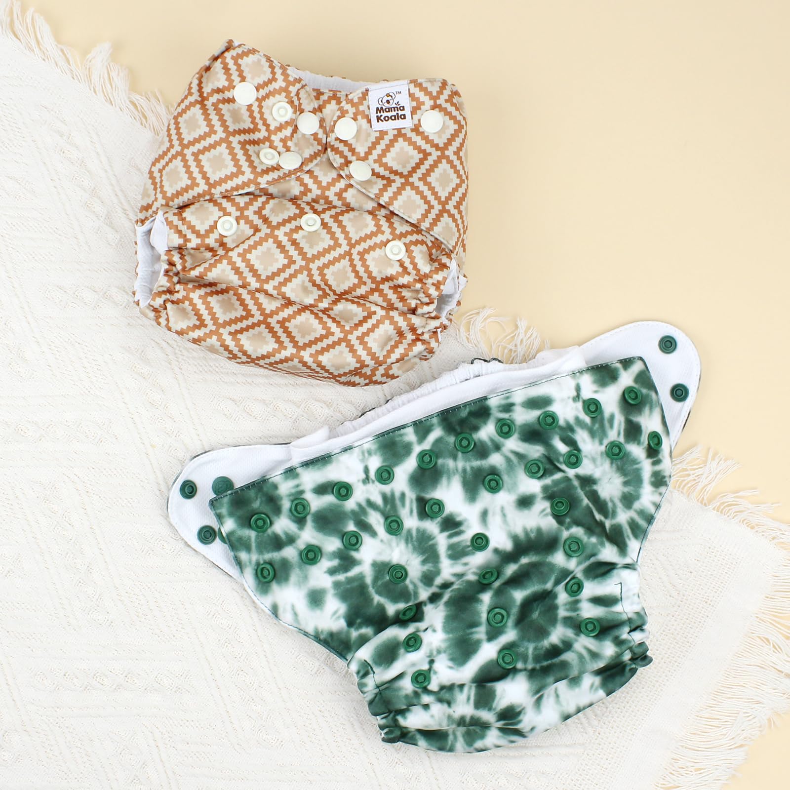 Mama Koala 3.0 Pocket Cloth Diapers for Babies with AWJ Lining, 6 Pack with 6 5-Layer Natural Cloth Diaper Inserts - Reusable and Washable Pocket Diapers(A-Calm Spring)