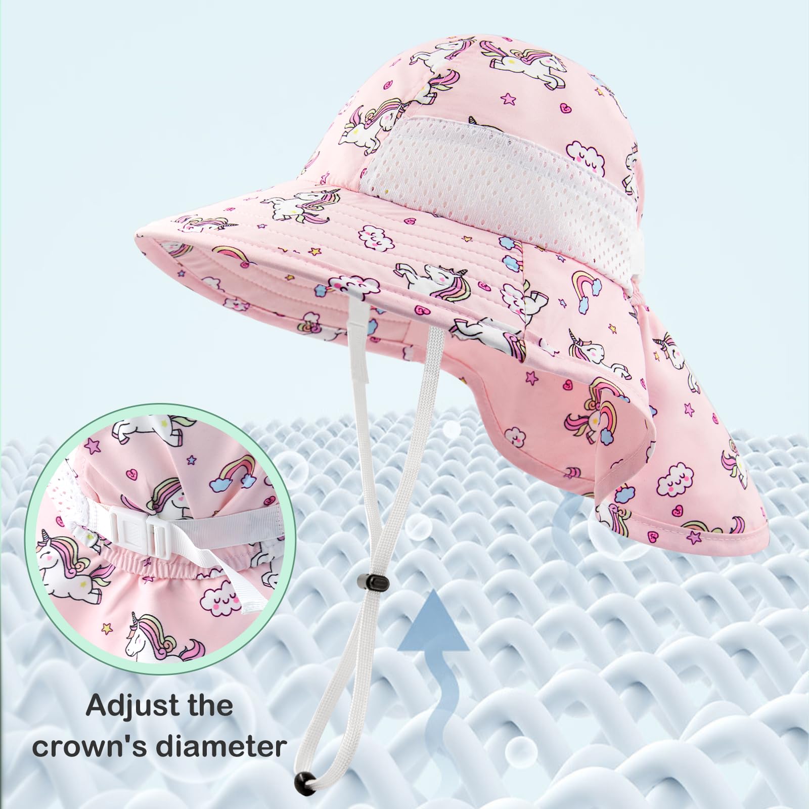 XIAOHAWANG Girls Sun Hat Baby Beach Hats Boys UPF 50+ Kids Summer Protection Cap Toddler Breathable Caps with Neck Flap (6-12Months,Pink U)