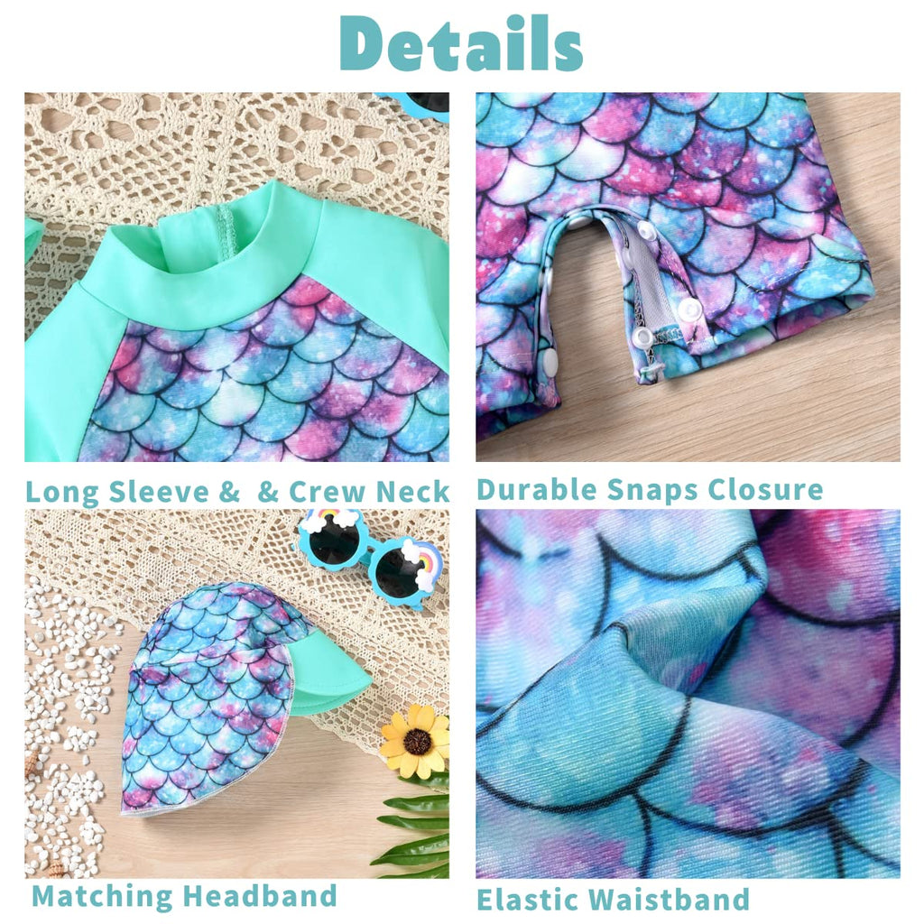 Newborn Infant Baby Girls One Piece Long Sleeve Swimsuit Mermaid Bathing Suit Scale Swimwear Beach Wear NB