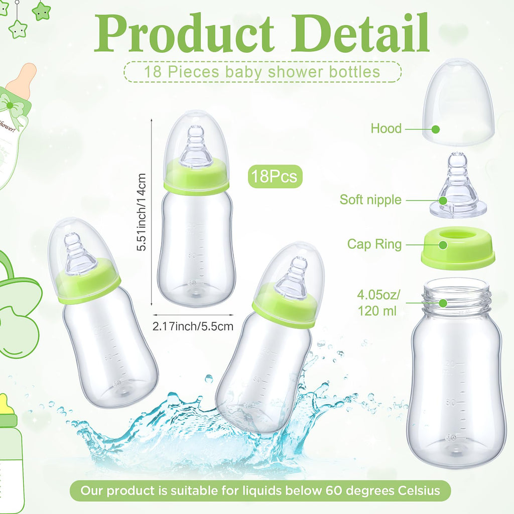 Roowest Bottle Chug Baby Shower Game Favors Including Safari Animals Theme Wooden Sign and 18 Pcs Baby Bottles for Gender Reveal Party Supplies