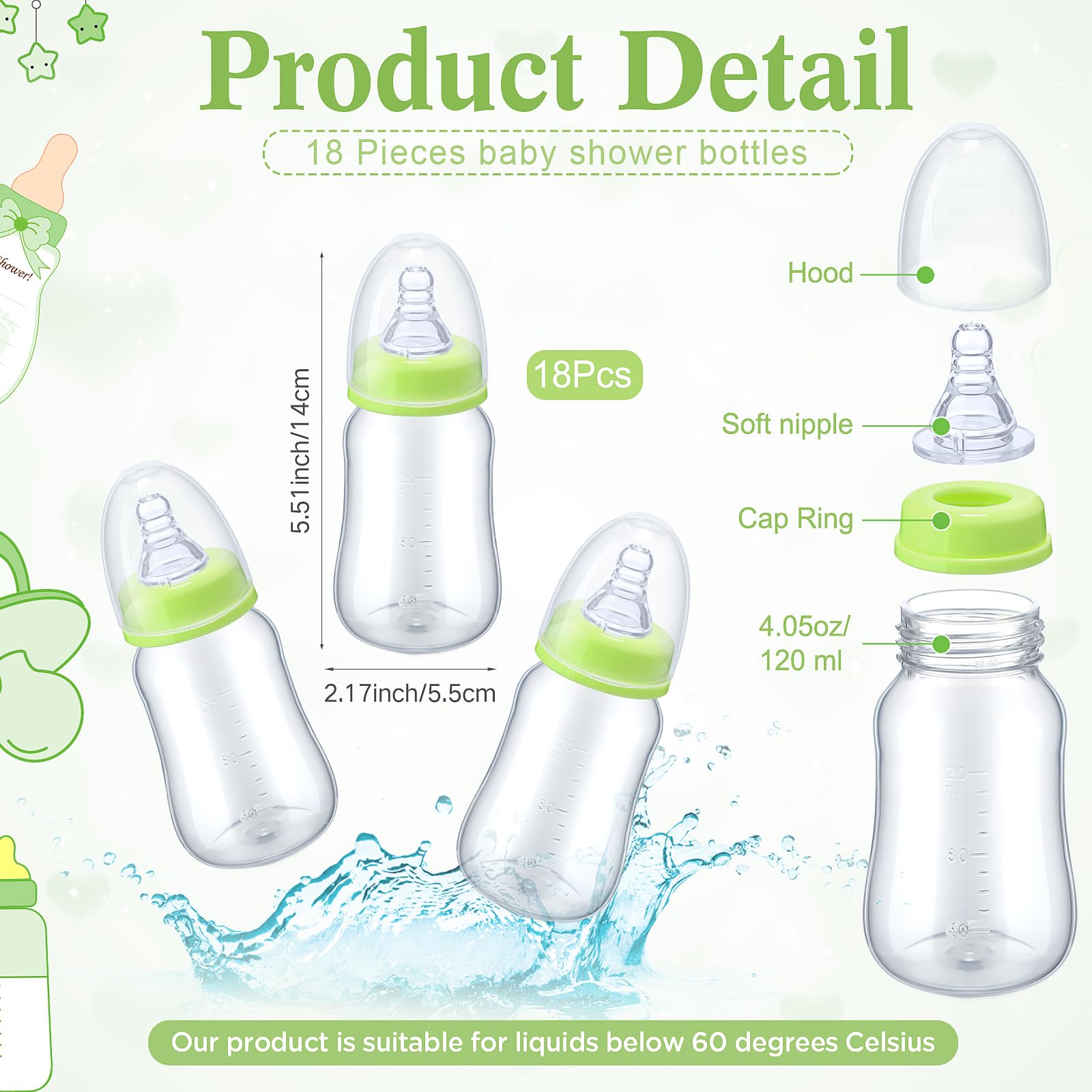 Roowest Bottle Chug Baby Shower Game Favors Including Safari Animals Theme Wooden Sign and 18 Pcs Baby Bottles for Gender Reveal Party Supplies