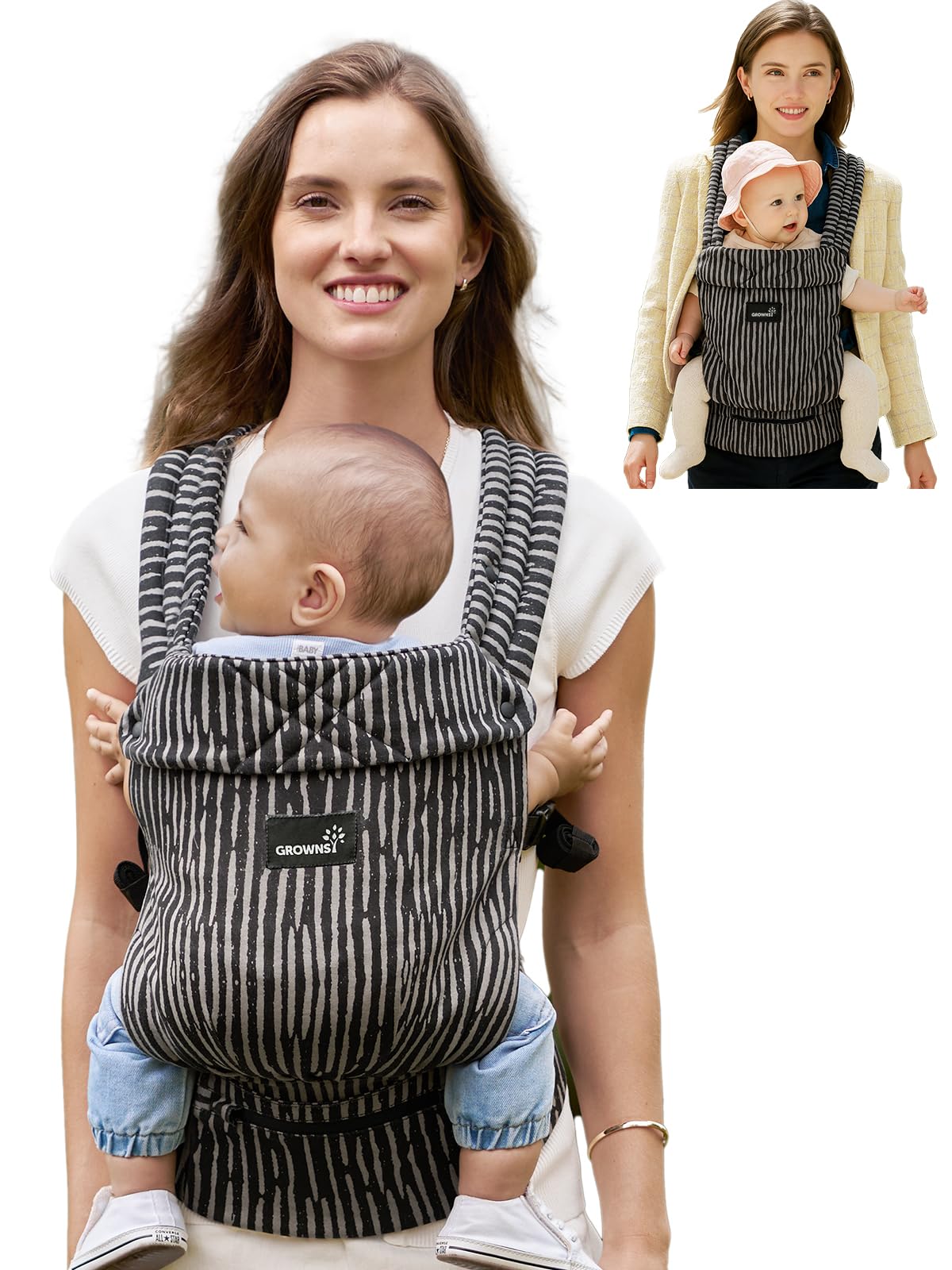 GROWNSY Baby Carrier Infant with Head Support, Black Flow Stripe