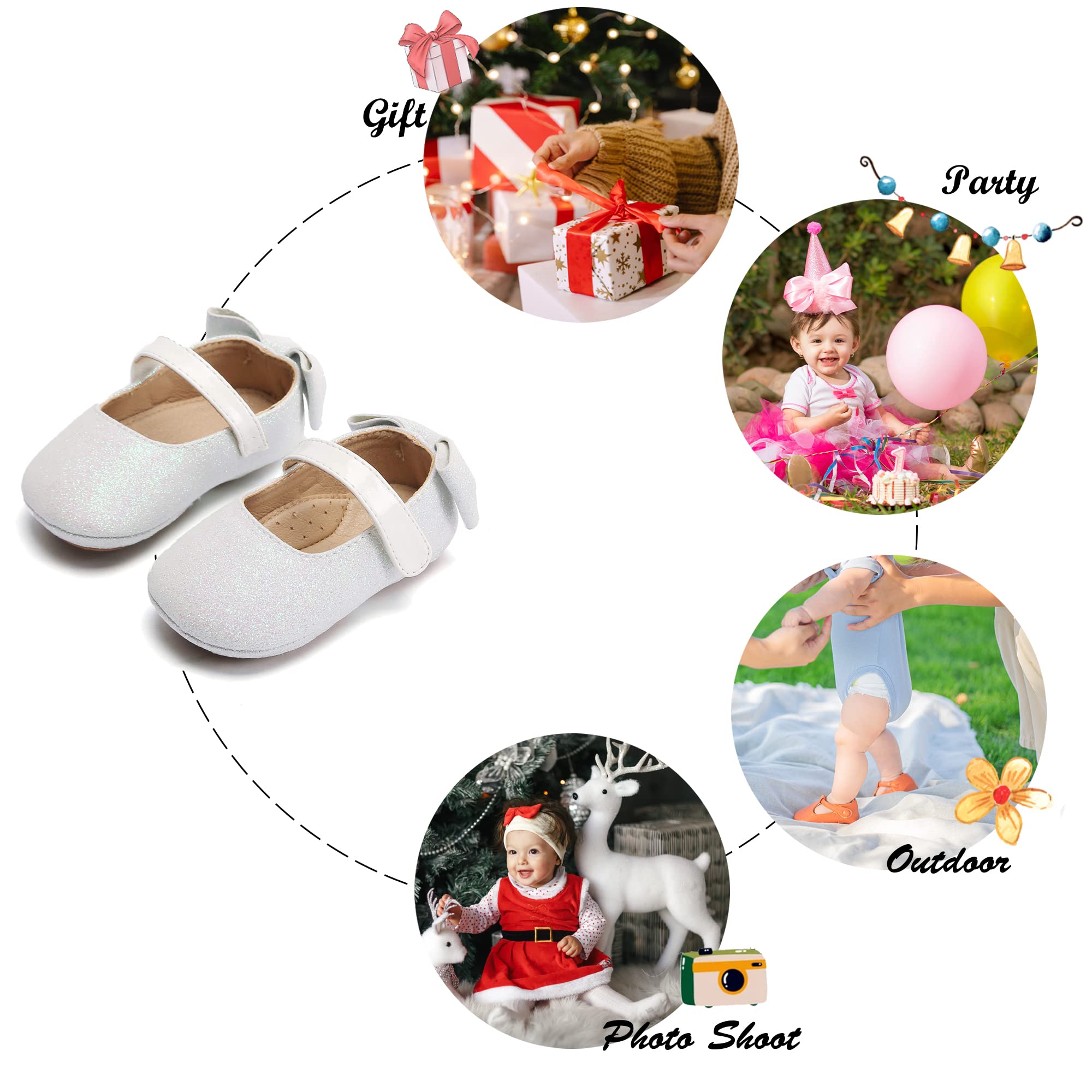 Felix & Flora White Baby Shoes Girl 12-18 Months - Infant Baby Walking Shoes Moccasinss Rubber Sole Crib Shoes(White,12-18 Months)