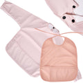 CHILDLIKE BEHAVIOR Baby Smock Bib - Set of 2 - Waterproof Travel Buddy, Mess-Proof Feeding - Long Sleeves, Gentle Closure - Two-Layer Cloth - Stress-Free Toddler Weaning - Sleeved Bib - Pink/Peach
