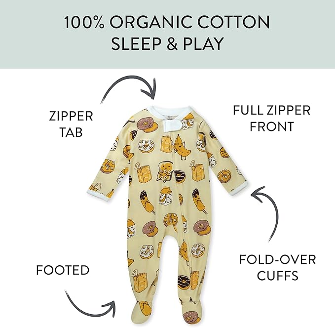 HonestBaby Sleep and Play Footed Pajamas One-Piece Sleeper Jumpsuit Zip-Front PJs 100% Organic Cotton for Baby Girls
