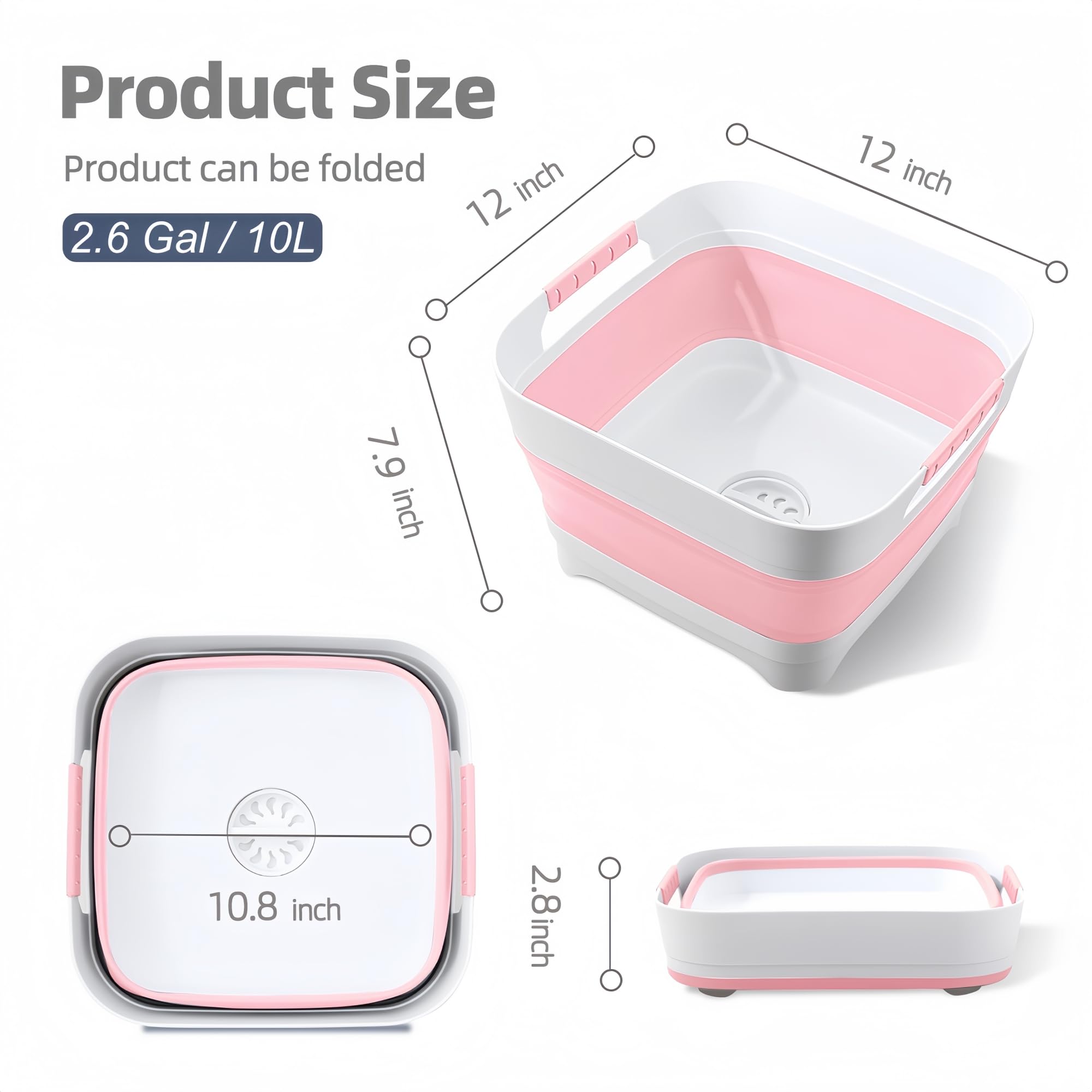 Collapsible Wash Basin for Baby Bottles - 2.4 Gallons Portable Wash Bin for RV Camping Sink, Space-Saving Dish Tub.Laundry & Utility Room Sinks (Pink)
