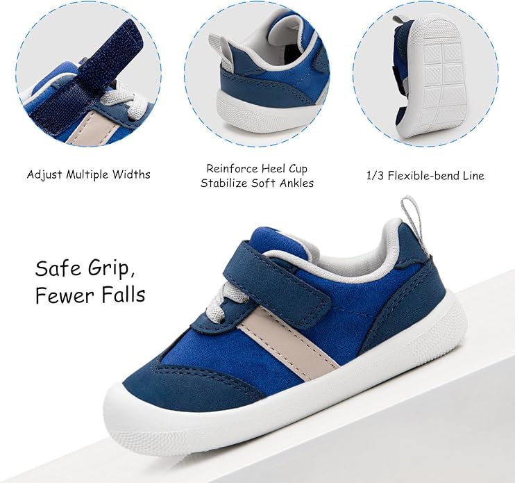 Baby Shoes Boys Girls Barefoot Wide Toe Box Zero Drop First Walkers PU Leather Nonslip Toddler Sneakers for 6-24 Months Infant Walking,Running,Crawling
