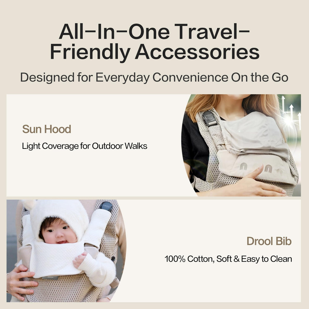 BEIESTATE Baby Carrier, Breathable Mesh, Newborn to Toddler, 7-33 lbs Khaki