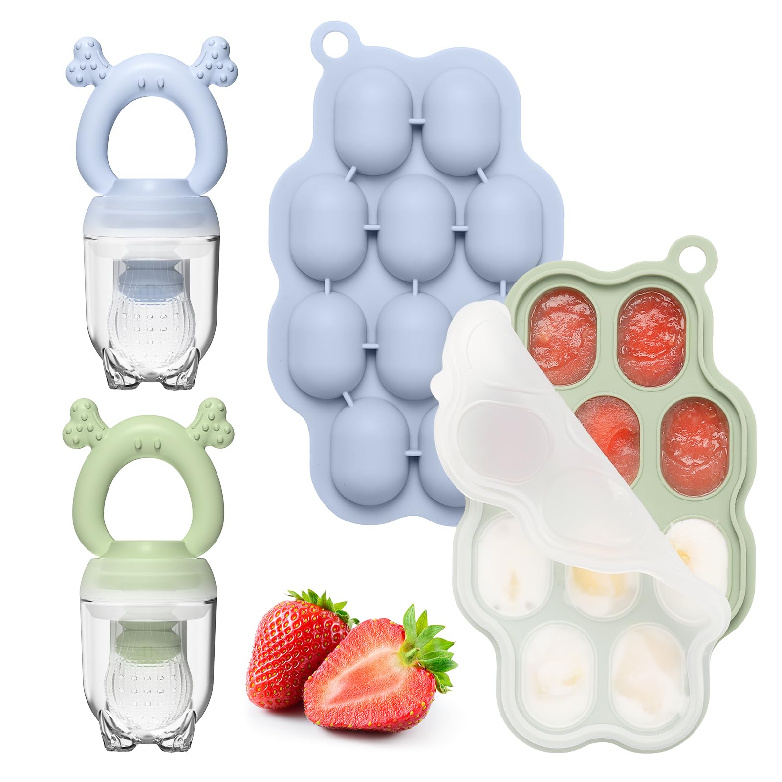 KingKam Breastmilk Popsicle Molds & Baby Fruit Feeder Teether (2 Set)